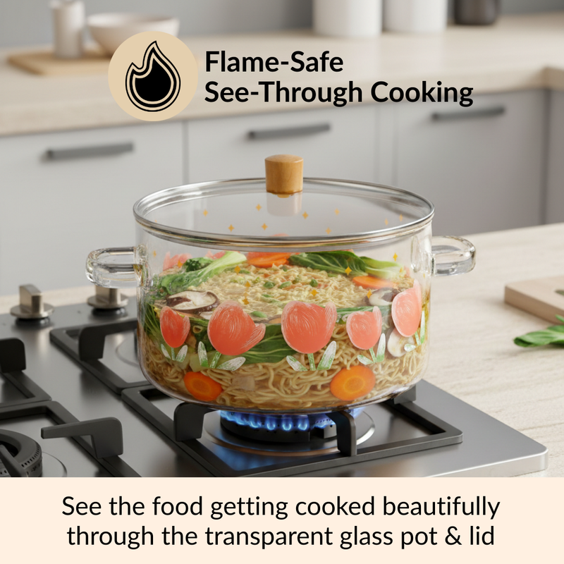 Printed Borosilicate Glass Cooking Pot With Lid 3200ml