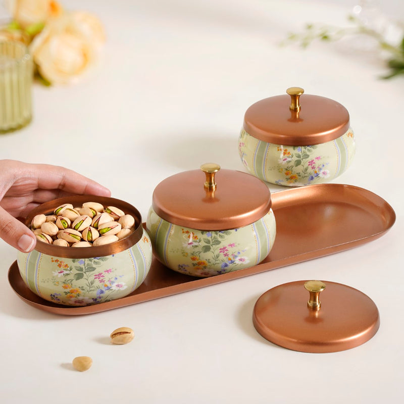 Printed Jar With Tray Set Of 4