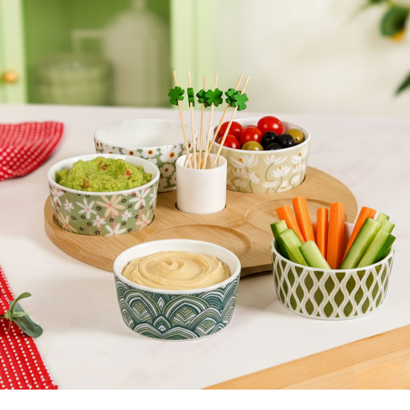 Printed Snack Bowls With Tray And Toothpick Set Of 8