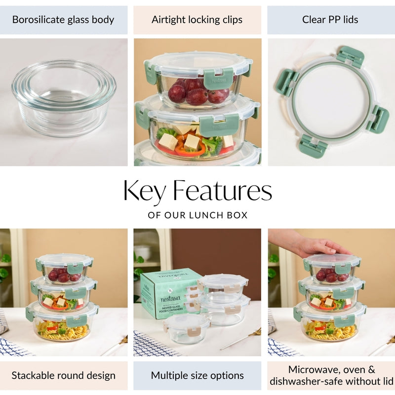 Nestro Pro Spill Proof Food Containers Set Of 3 S 400ml M 600ml L 950ml