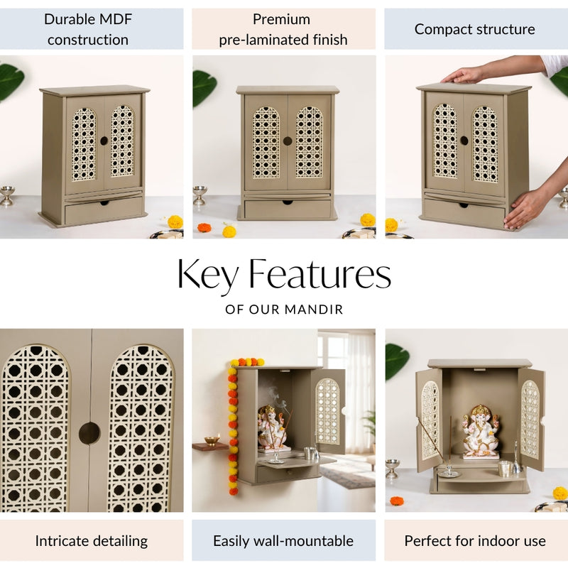 Puja Mandir With Doors 33x17x43cm