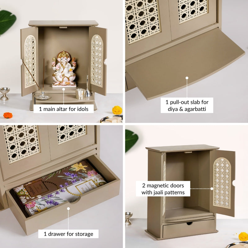 Puja Mandir With Doors 33x17x43cm