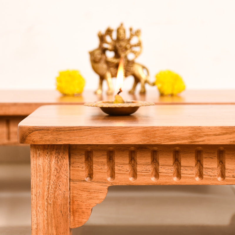 Pure Acacia Wood Pooja Chowki Set Of 2
