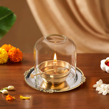 Pure Brass Akhand Jyoti Diya With Borosilicate Glass Cover