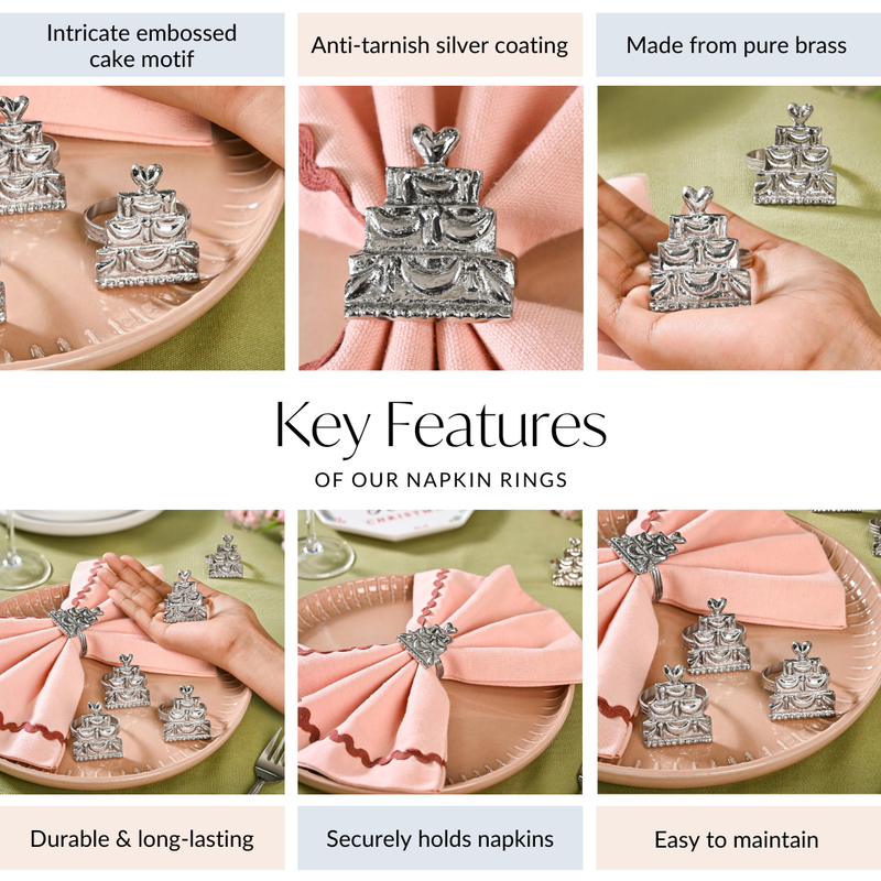 Pure Brass Cake Napkin Ring With Silver Polish Set Of 6