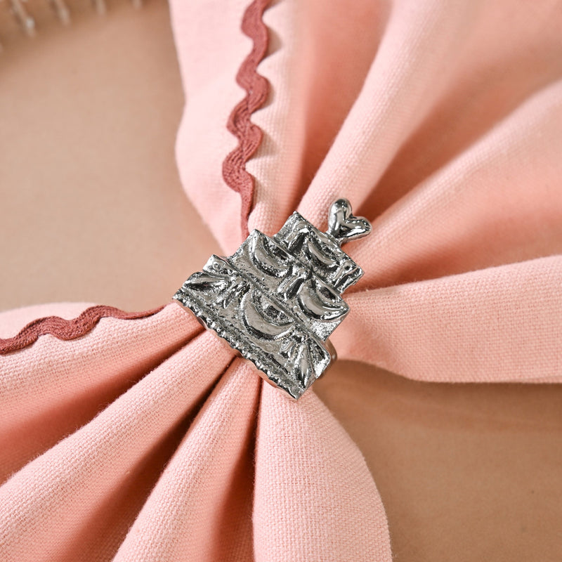 Pure Brass Cake Napkin Ring With Silver Polish Set Of 6