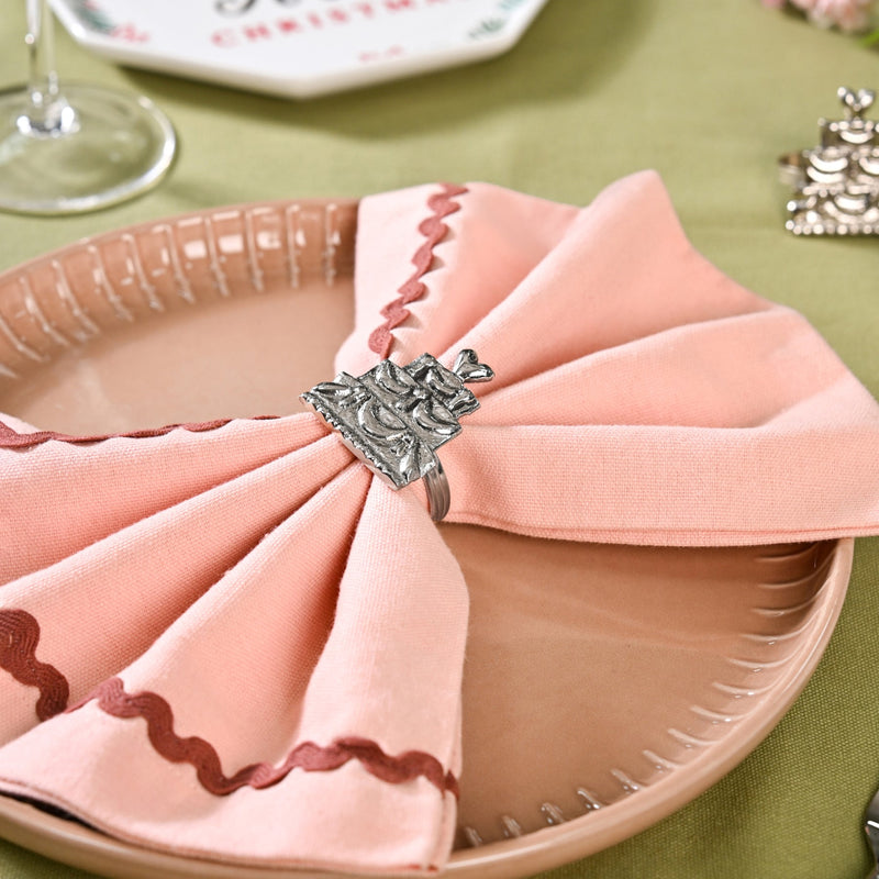 Pure Brass Cake Napkin Ring With Silver Polish Set Of 6