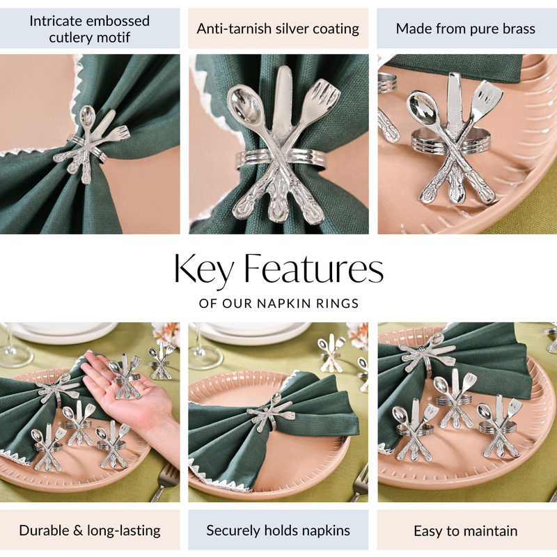 Pure Brass Cutlery Napkin Ring With Silver Polish Set Of 6