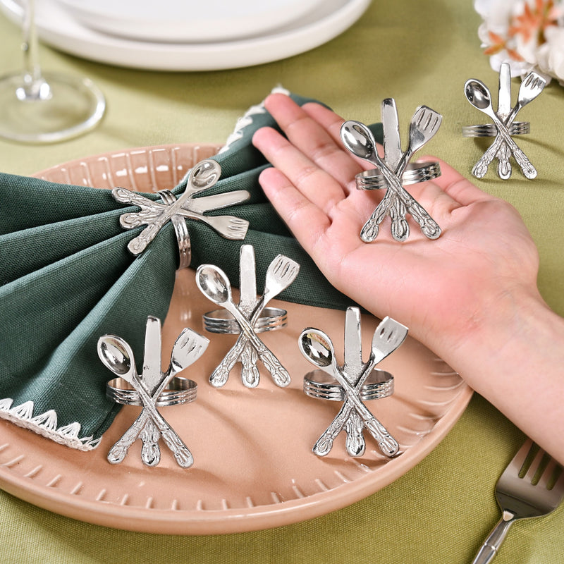 Pure Brass Cutlery Napkin Ring With Silver Polish Set Of 6