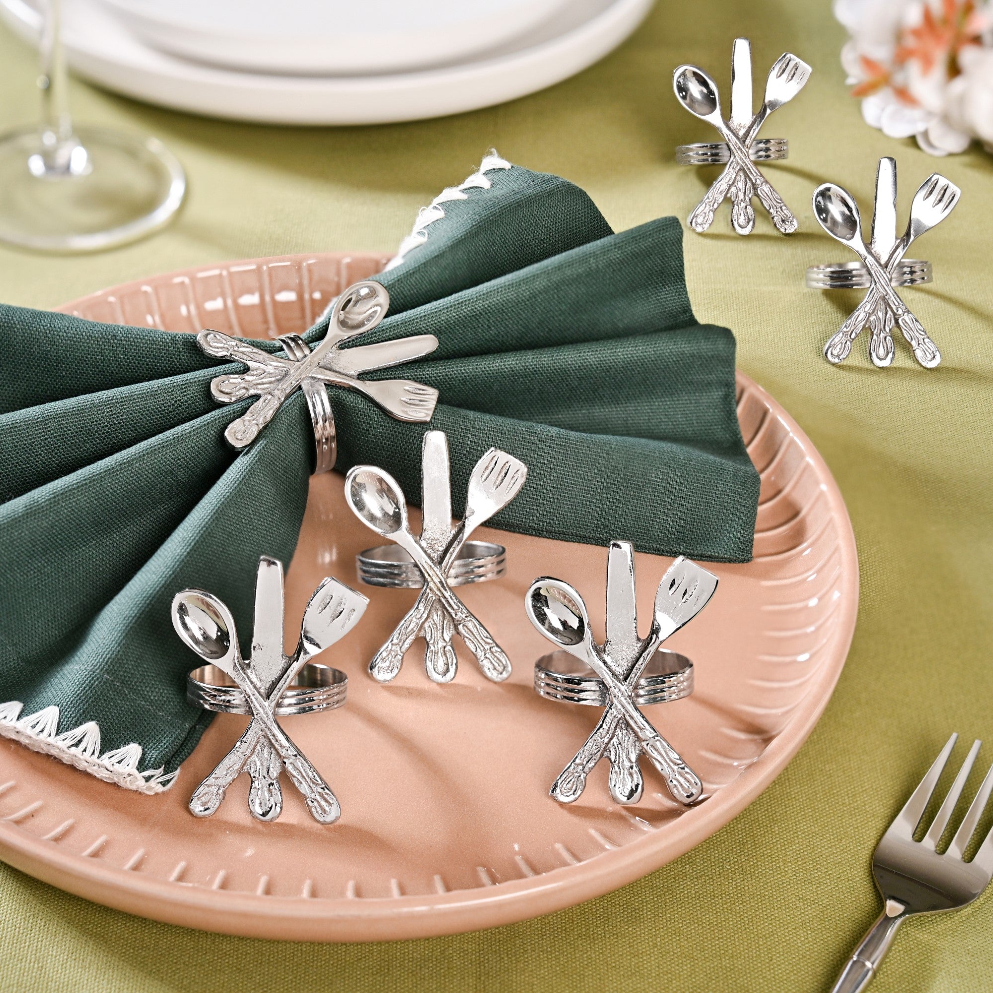 Cutlery Napkin Ring In Pure Brass Set Of 6 Silver