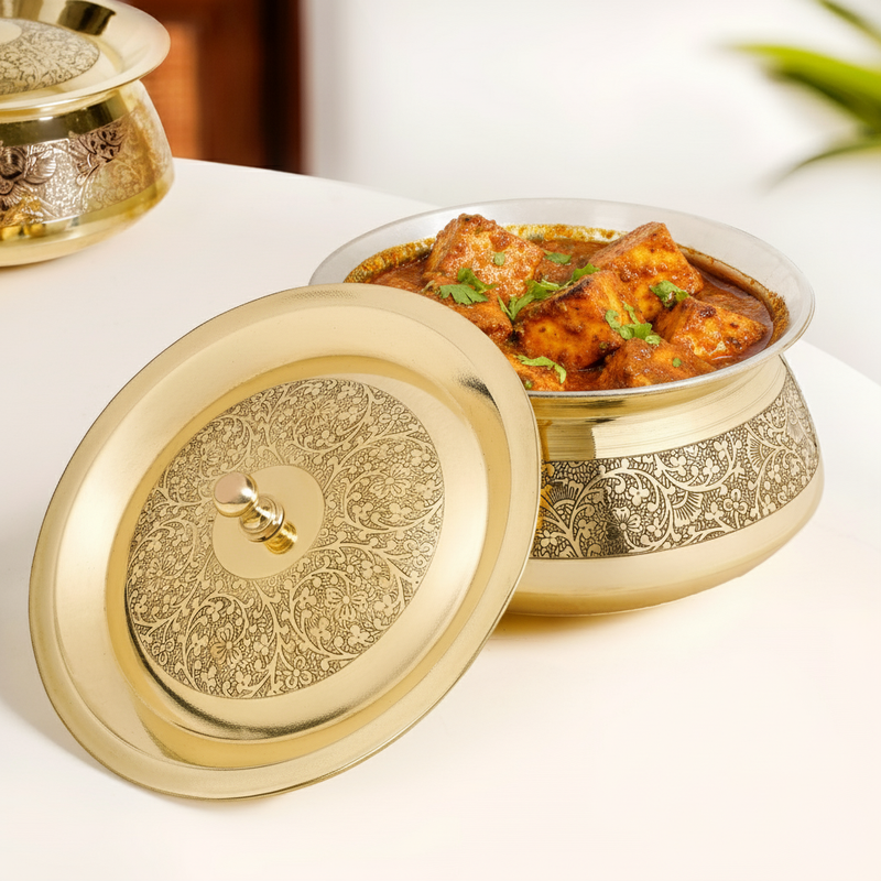 Pure Brass Embossed Cooking Pot With Lid 2300ml