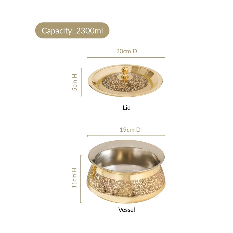 Pure Brass Embossed Cooking Pot With Lid 2300ml