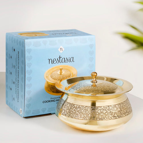 Pure Brass Embossed Cooking Pot With Lid 2300ml