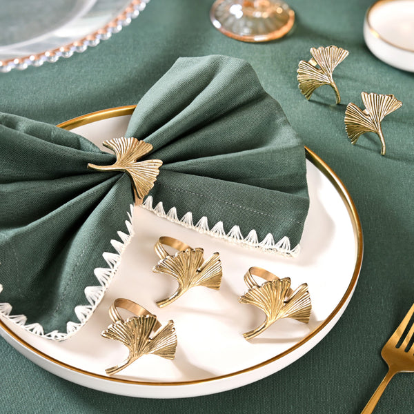 Pure Brass Gingko Leaf With Gold Polish Napkin Ring Set Of 6