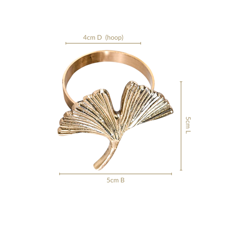 Pure Brass Gingko Leaf With Gold Polish Napkin Ring Set Of 6