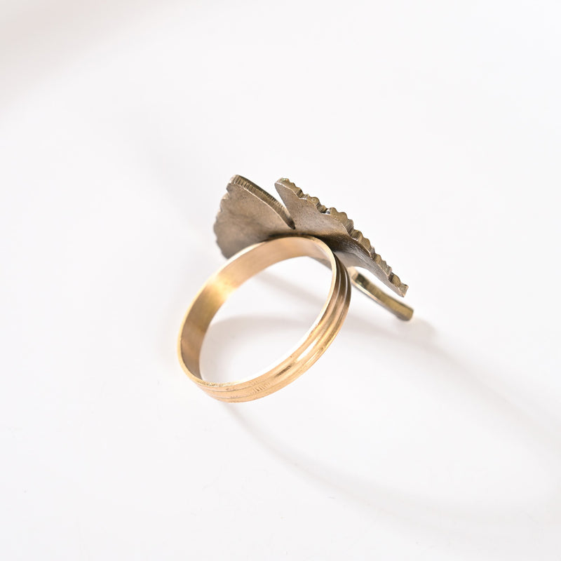 Pure Brass Gingko Leaf With Gold Polish Napkin Ring Set Of 6