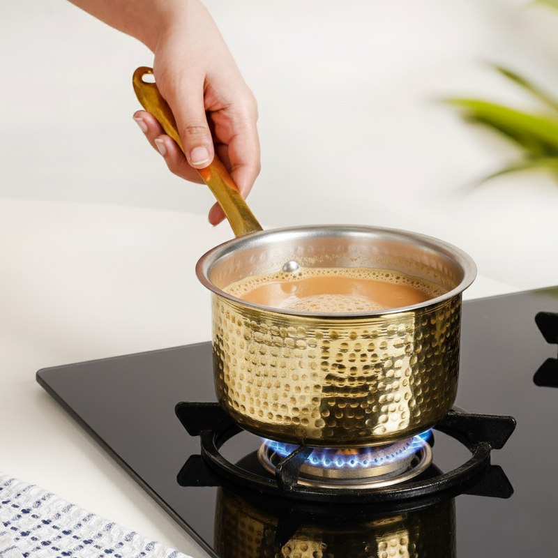 Pure Brass Hammered Saucepan With Inner Tin Coating 1200ml