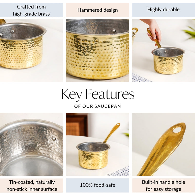Pure Brass Hammered Saucepan With Inner Tin Coating 1200ml