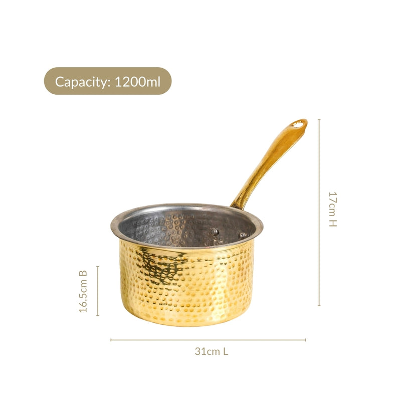 Pure Brass Hammered Saucepan With Inner Tin Coating 1200ml