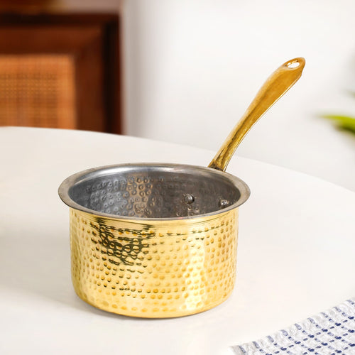 Pure Brass Hammered Saucepan With Inner Tin Coating 1200ml