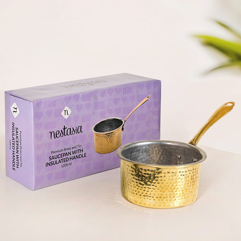 Pure Brass Hammered Saucepan With Tin Coated Interior 1200ml