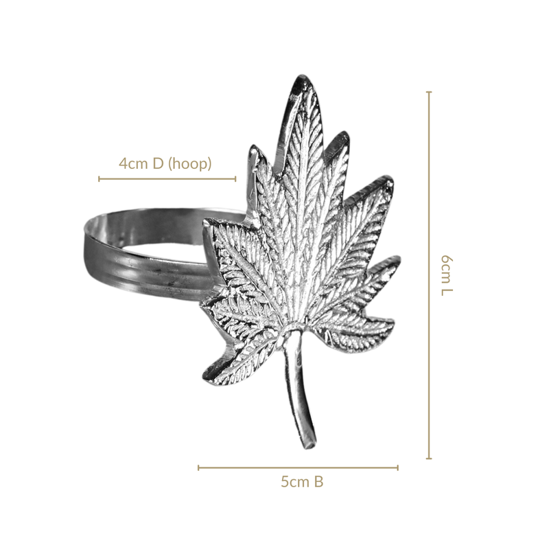 Pure Brass Leaf Inspired Napkin Ring With Silver Polish Set Of 6