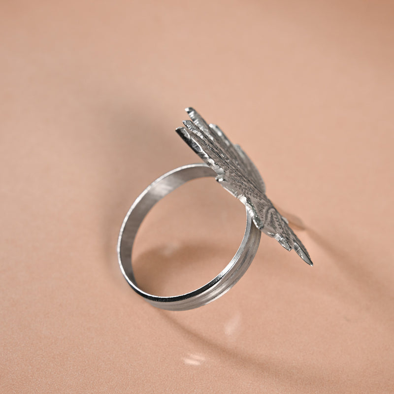 Pure Brass Leaf Inspired Napkin Ring With Silver Polish Set Of 6
