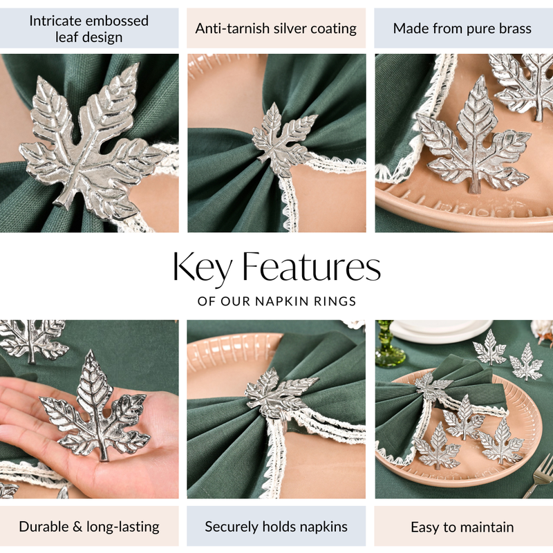 Pure Brass Maple Leaf Napkin Ring Set Of 6