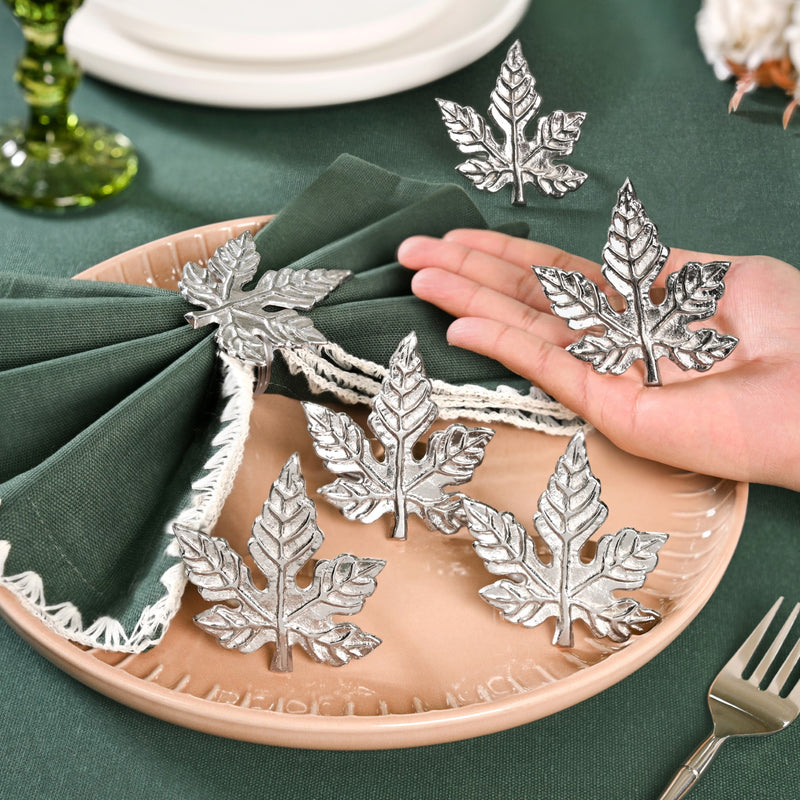 Pure Brass Maple Leaf Napkin Ring Set Of 6