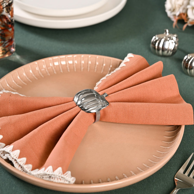 Pure Brass Pumpkin Napkin Ring With Silver Polish Set Of 6