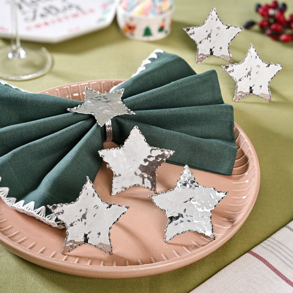Pure Brass Star Napkin Ring With Silver Polish Set Of 6