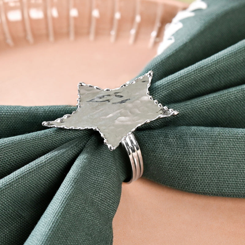 Pure Brass Star Napkin Ring With Silver Polish Set Of 6