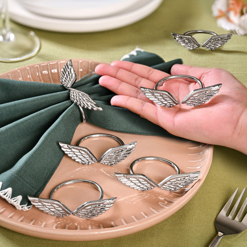 Pure Brass Wings Napkin Ring With Silver Polish Set Of 6