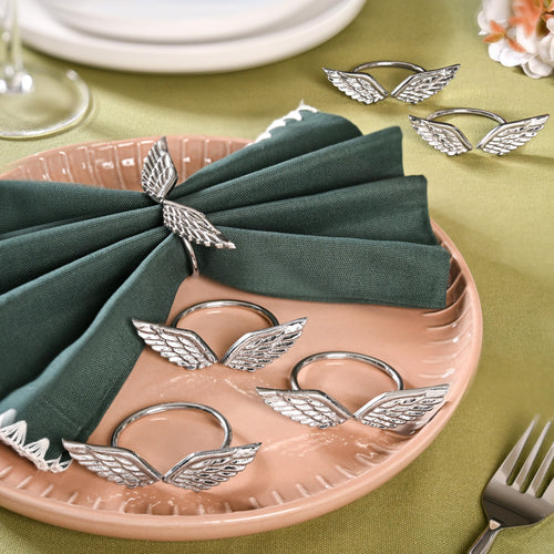 Pure Brass Wings Napkin Ring With Silver Polish Set Of 6