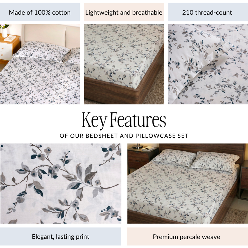 Pure Cotton Frostbloom King Size Bedsheet Set 275x275cm