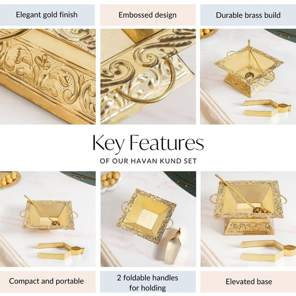 Pure Brass Havan Kund With Handles Spoon And Tongs