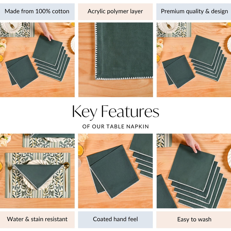 Pure Cotton Sacramento Green Table Napkin Set Of 6