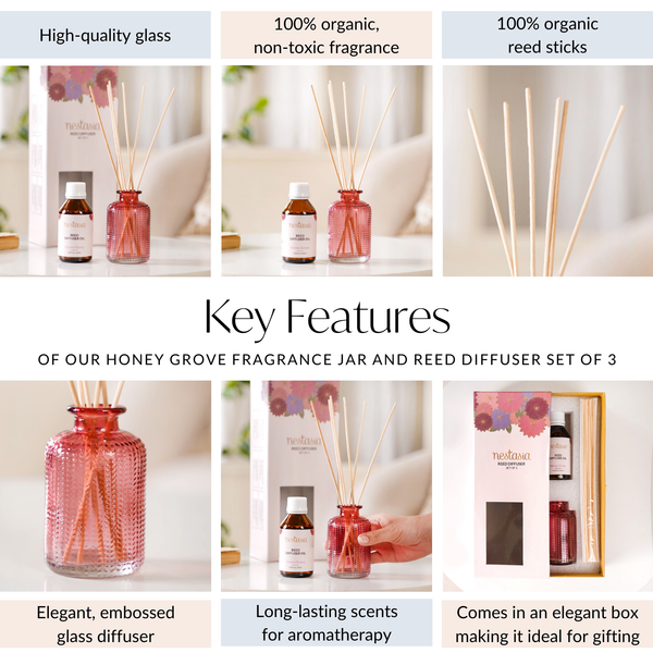 Honey Grove Fragrance Jar And Reed Diffuser Set Of 3