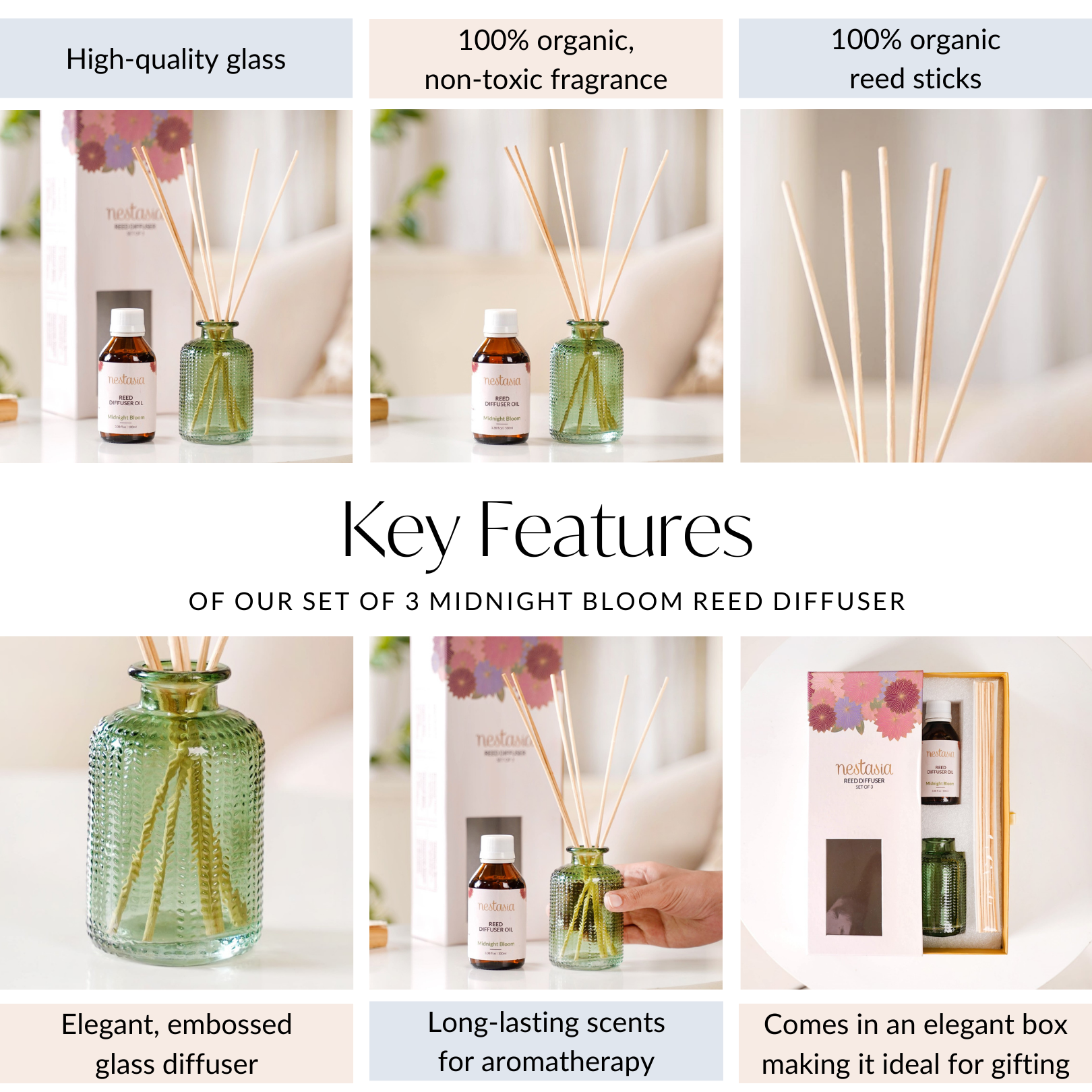 Set Of 3 Midnight Bloom Reed Diffuser Online - Premium Diffuser | Nestasia