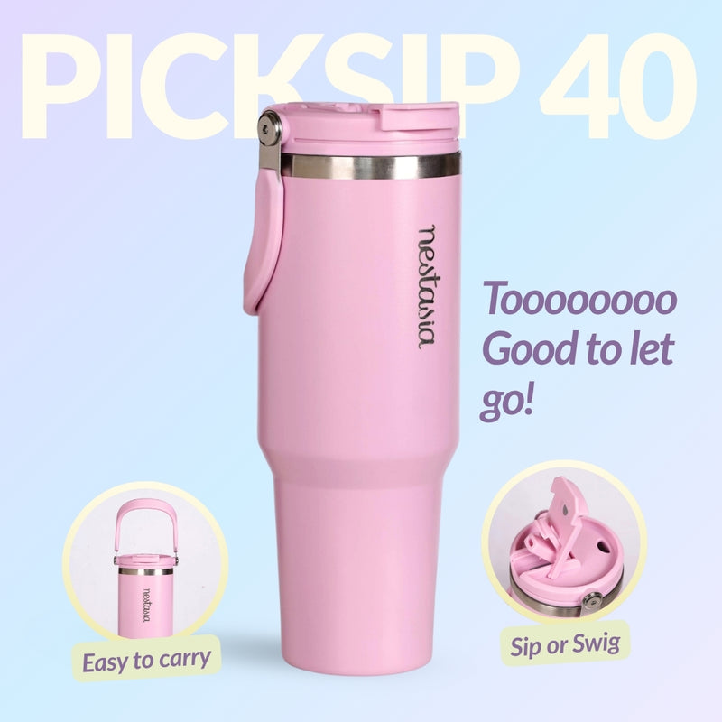 PickSip 40 Insulated Tumbler Bottle With Top Handle Quartz Cloud Pink 1200ml