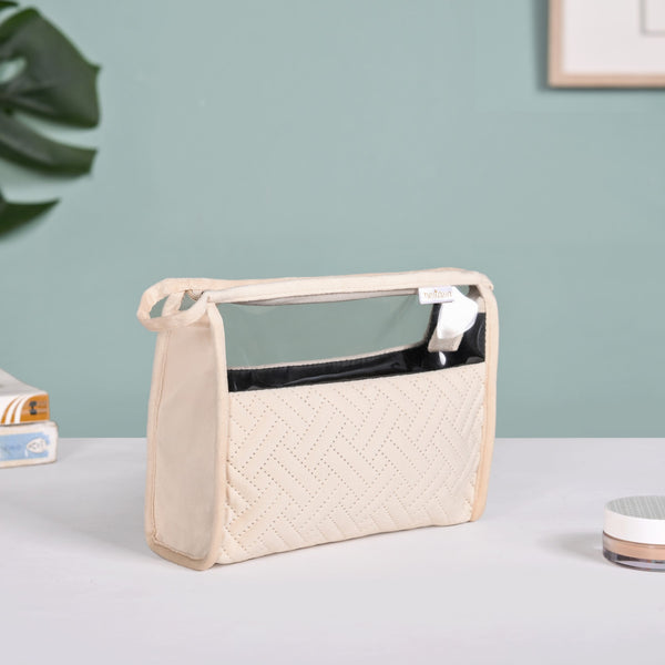 Quilted Cream White Nesting Travel Pouch Set Of 2