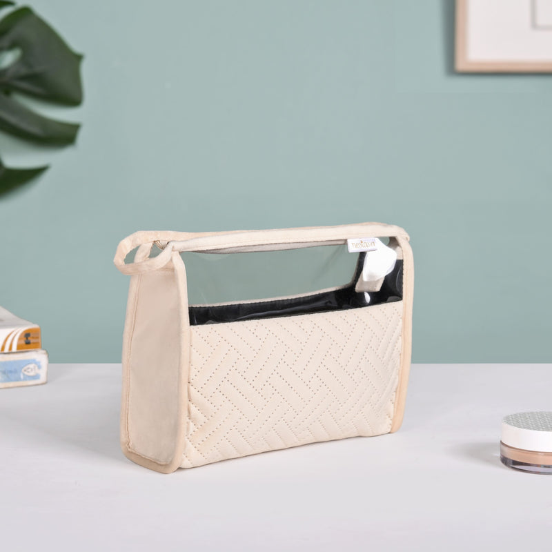 Quilted Creamy White Nesting Travel Pouch Set Of 2