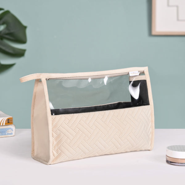 Quilted Cream White Nesting Travel Pouch Set Of 2