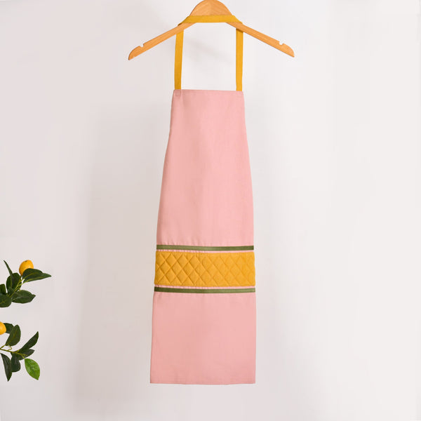 Quilted Pink Apron With Mitten And Pot Holder