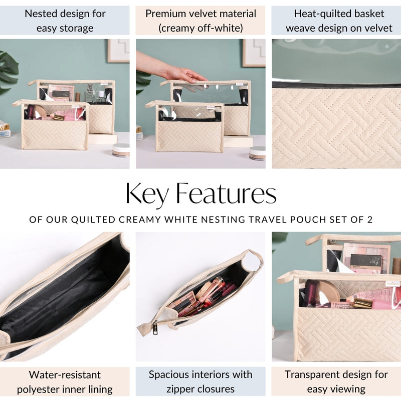 Quilted Creamy White Nesting Travel Pouch Set Of 2