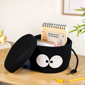 Quirky Black Storage Basket With Lid