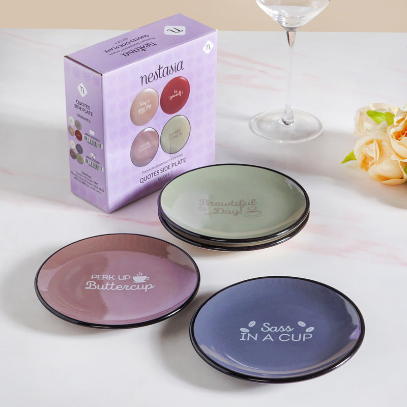 Quirky Quotes Dessert Plate Set Of 4 15cm