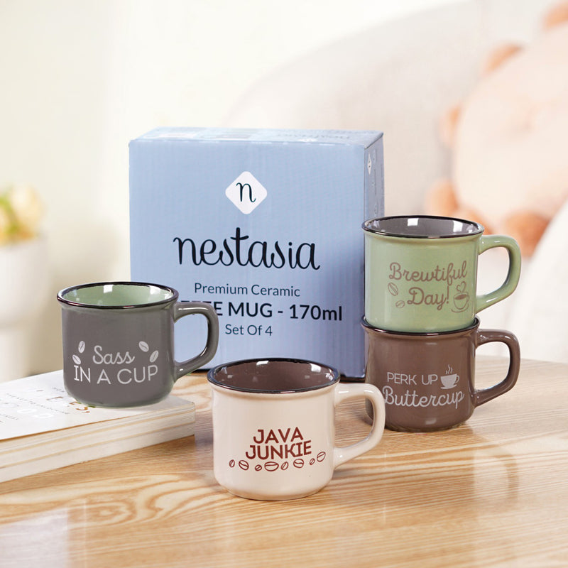 Quirky Quotes Stackable Coffee Mugs Set Of 4 170ml