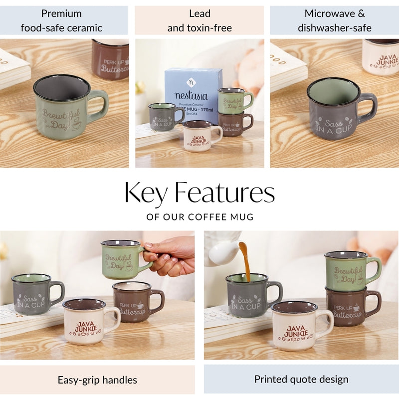 Quirky Quotes Stackable Coffee Mugs Set Of 4 170ml