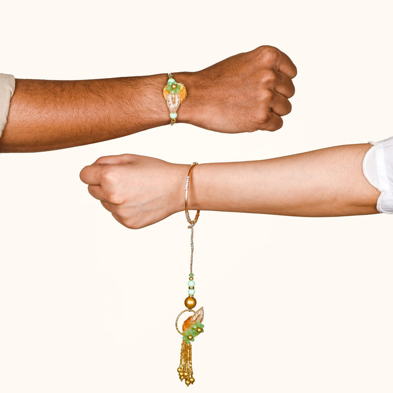 Set Of 4 Floral Love Rakhi Lumba For Bhaiya Bhabhi With Box And Card